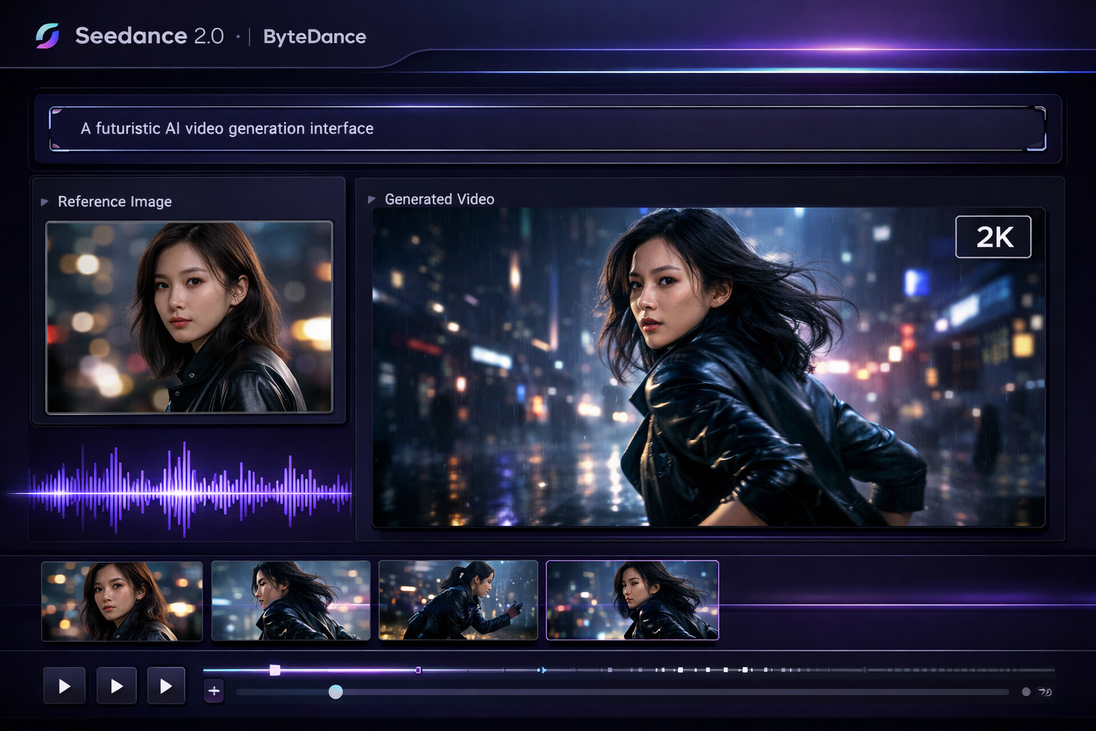 Seedance 3.0 image-to-video interface showing reference image and generated video output with prompt input