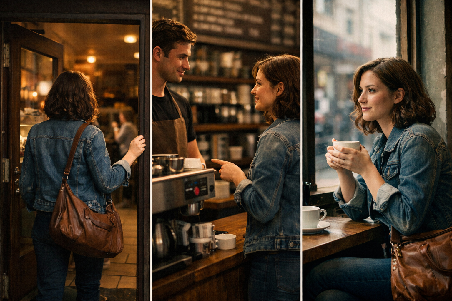 Storytelling lifestyle AI video generated with Seedance 3.0 prompt showing intimate cafe scene with warm cinematic lighting